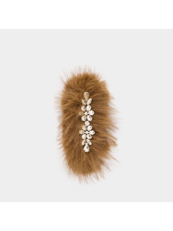 Crystal Embellished Faux Fur Hairpin