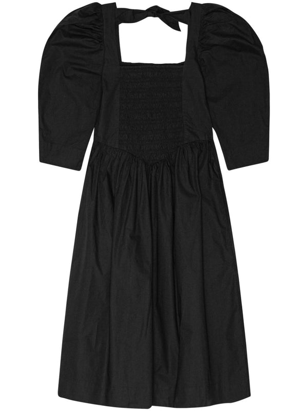 Ruffle Sleeve Back Open Cotton Midi Dress