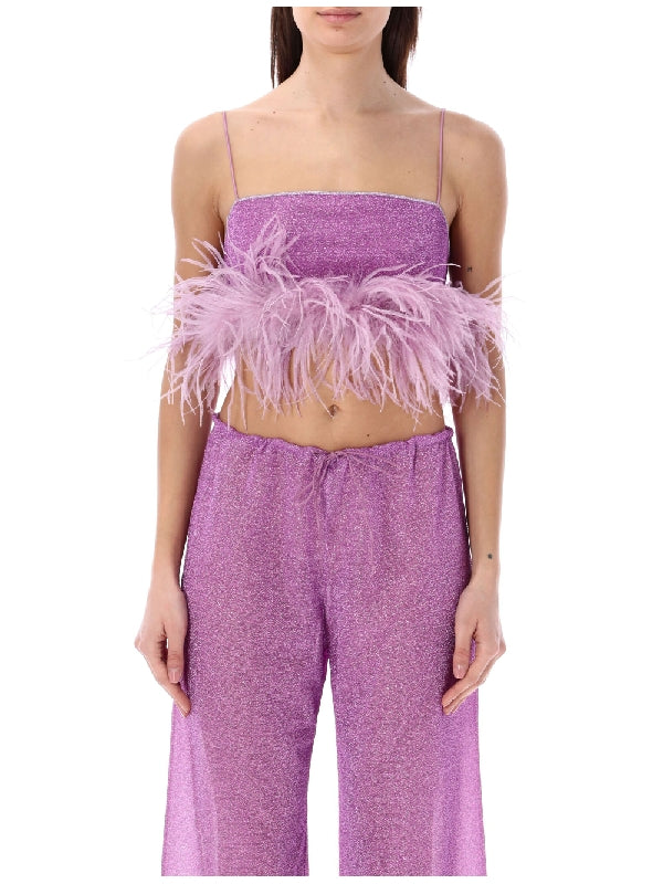 Lumiere Lurex Feather Hem Slip Top