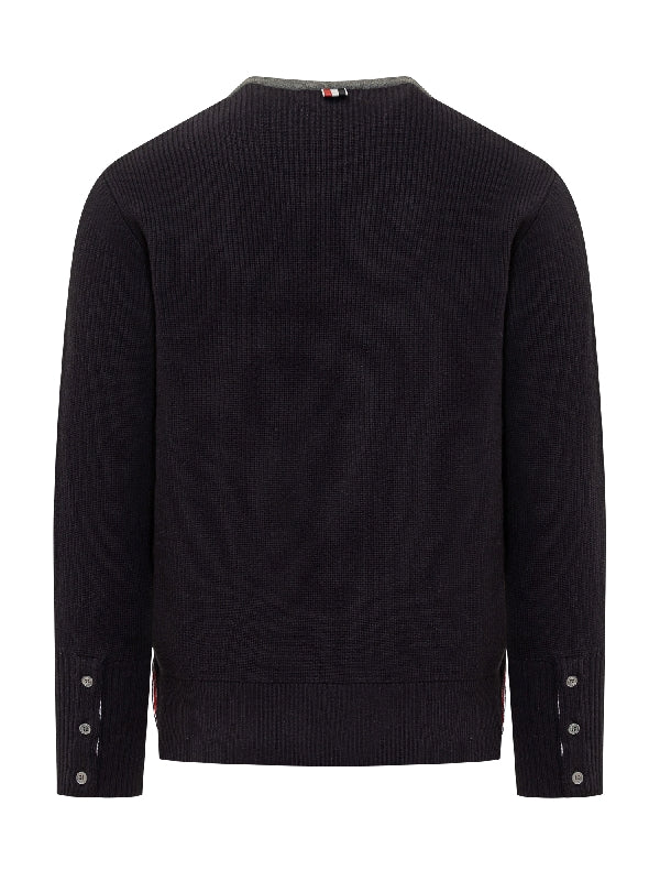 4-Bar Jacquard Crew Neck Knit