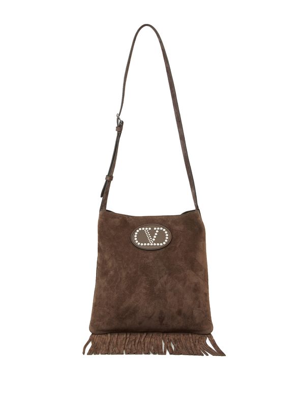 V Logo Tassel Detail Suede Shoulder Bag