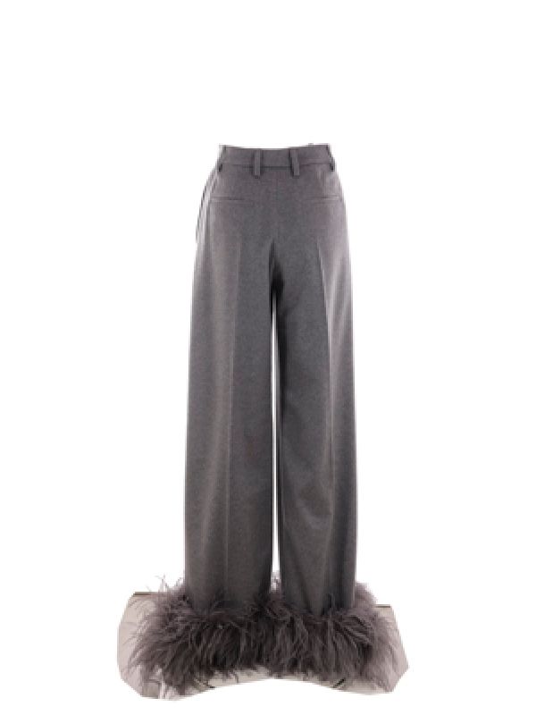 Feather Hem Detail Cashmere Pants