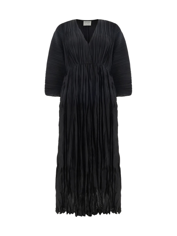 V-neck Pleated Dress