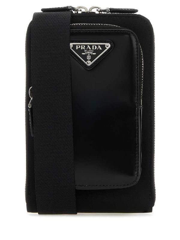 Triangle Logo Leather Re-Nylon Phone
  Holder Bag