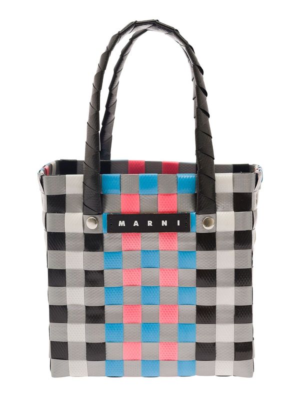 Logo Patch Check Pattern Tote Bag