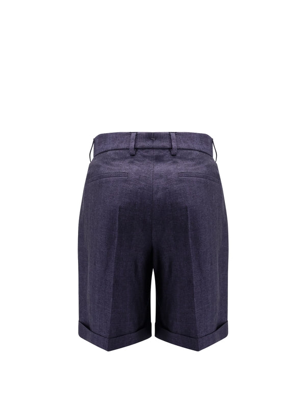 Pleats Linen Bermuda Shorts