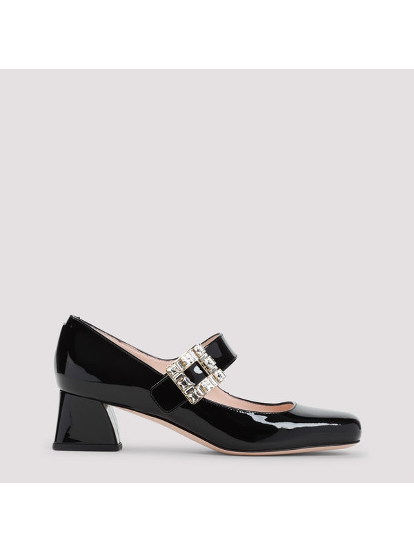 Jewel Buckle Leather Mary Jane Pumps Heel