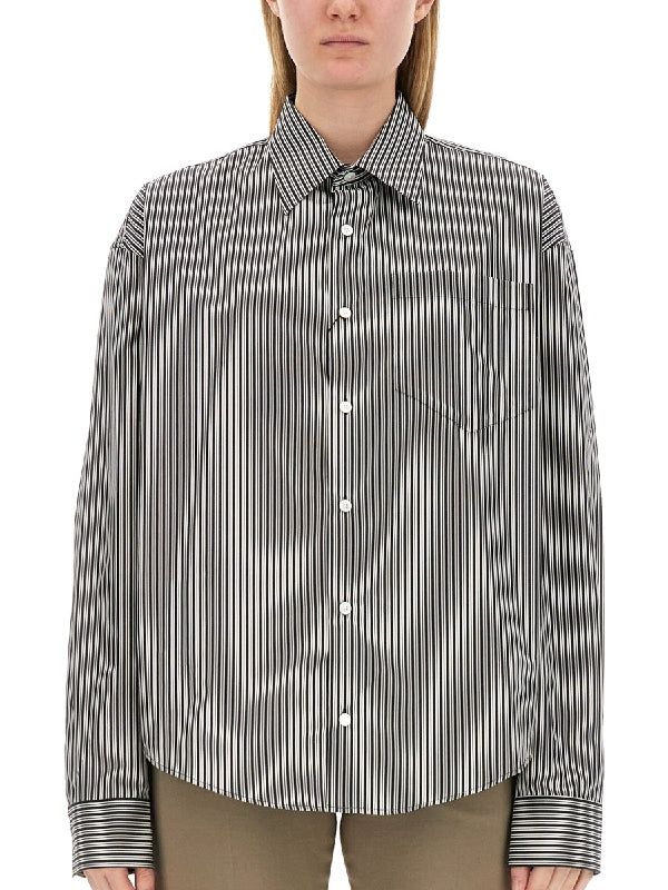 Back Logo Embroidery Stripe Shirt