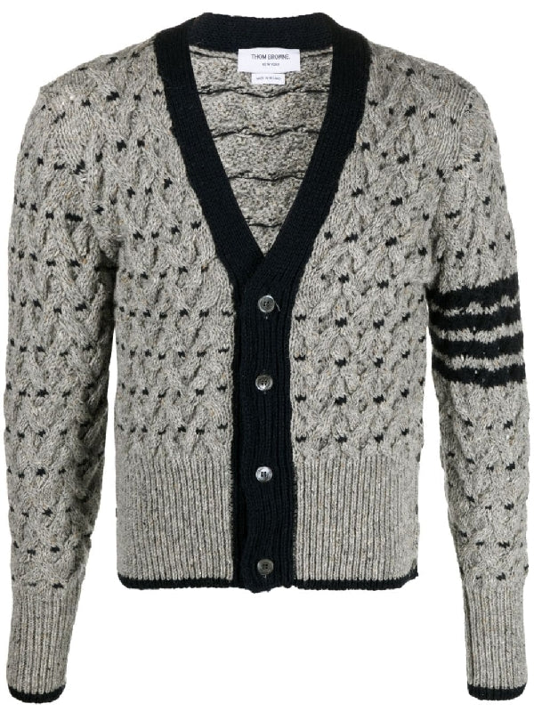 4-Bar Stripe Wool Mohair
  V-Neck Cardigan