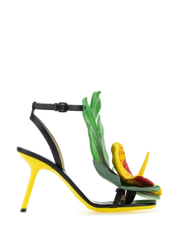 Petal Appliqué Leather Sandal Heelss
