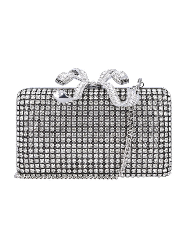 Crystal Bow Embellished Chain Clutch Bag