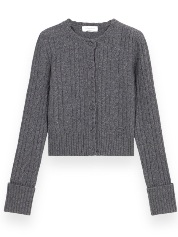 Cable Turn-Up Wool Cashmere Cardigan