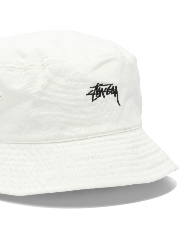 Stussy White Stock Bucket Hats