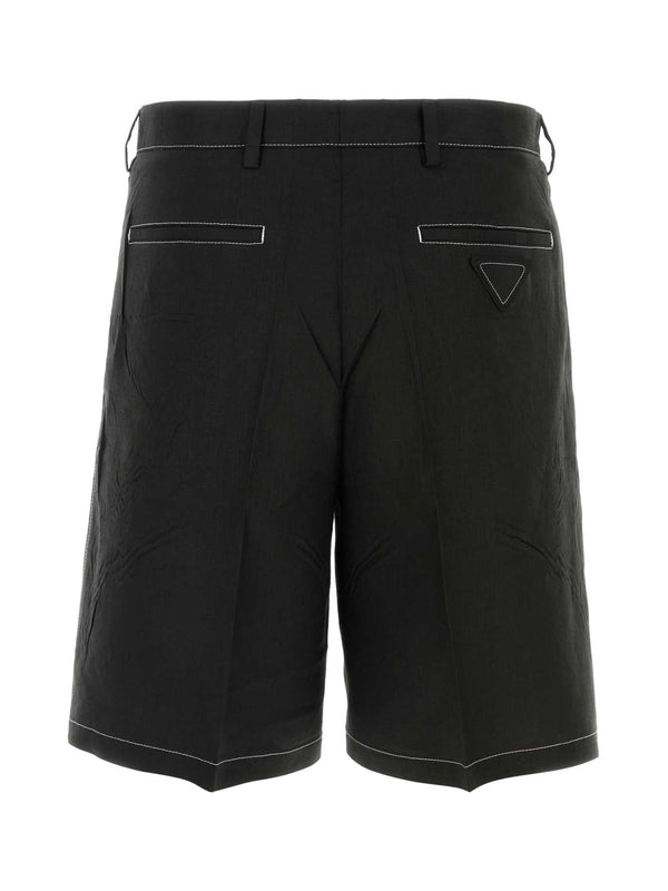 Back Triangle Logo Stitch Linen Bermuda
  Shorts