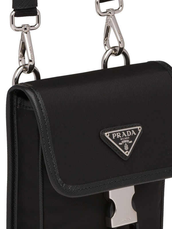 Triangular Logo Buckle Decoration Saffiano Leather Phone Holder Bag