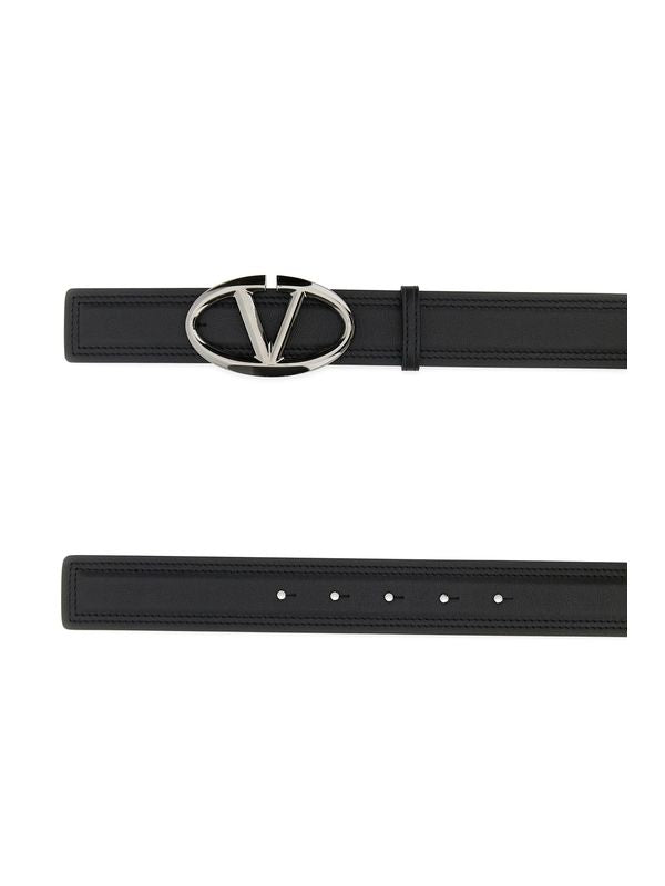 V Logo Buckle Leather Belt