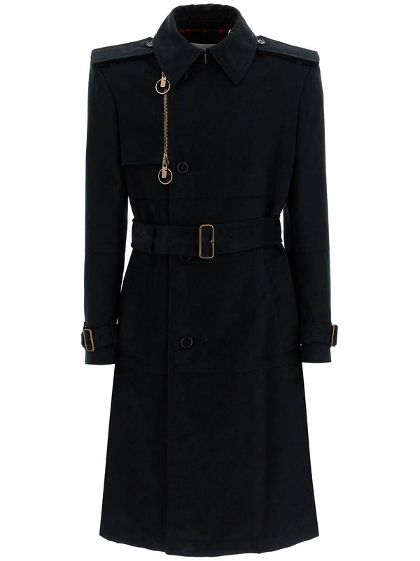 Zipper Detail Belt Trench Coat