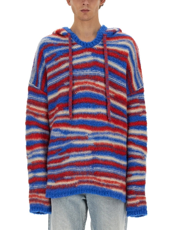 Stripe Wool Blend Hood Knit