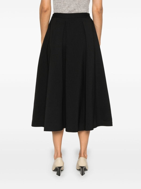 Black Pleated Wool Blend Skirt