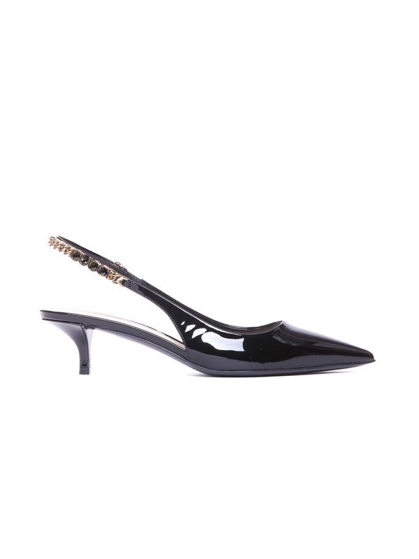 Signoria Metal Logo Patent Slingback Heels