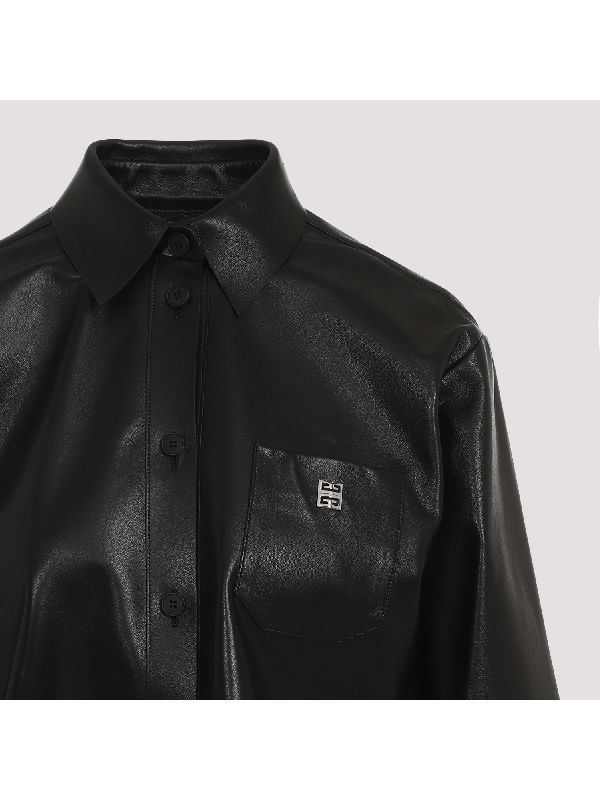 4g Metal Logo Leather Cropped
  Shirt