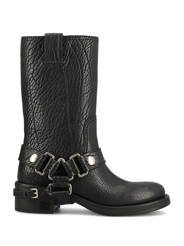 Harness Strap Leather Mid Boots