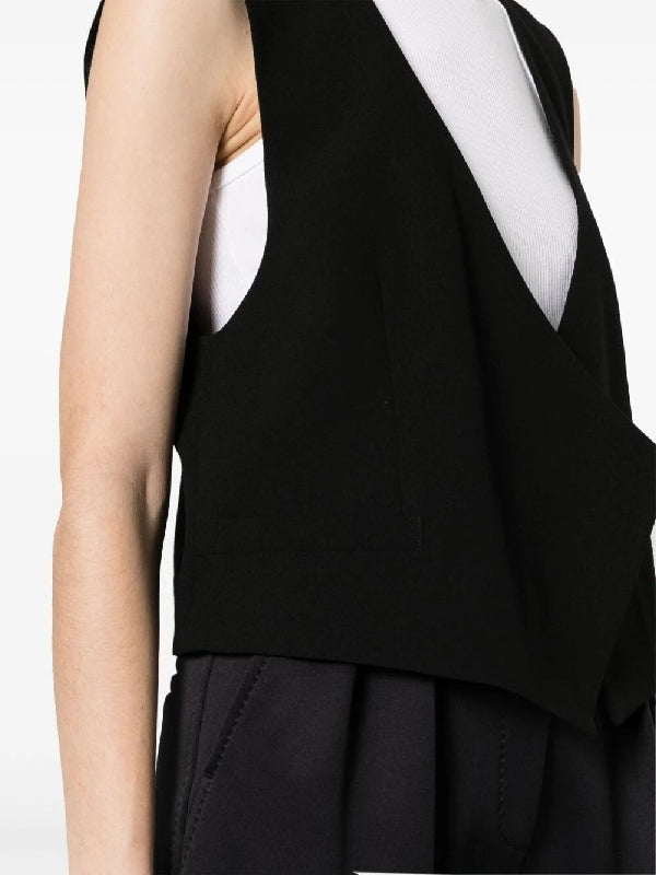 Black Wool Open Vest