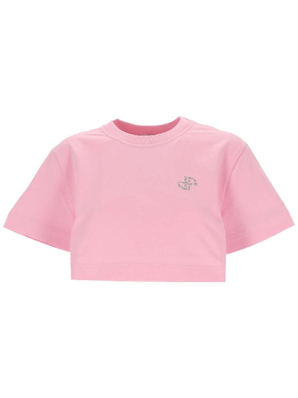 Rhinestone Logo Detail Crop T-Shirt