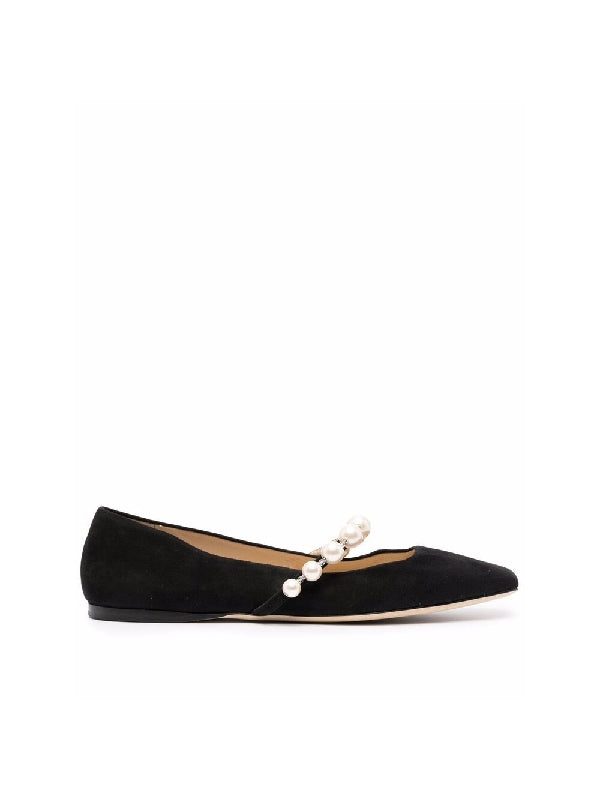 Pearl Detail Suede Flat Shoes