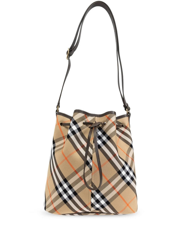 Check Pattern Cotton Bucket Bag