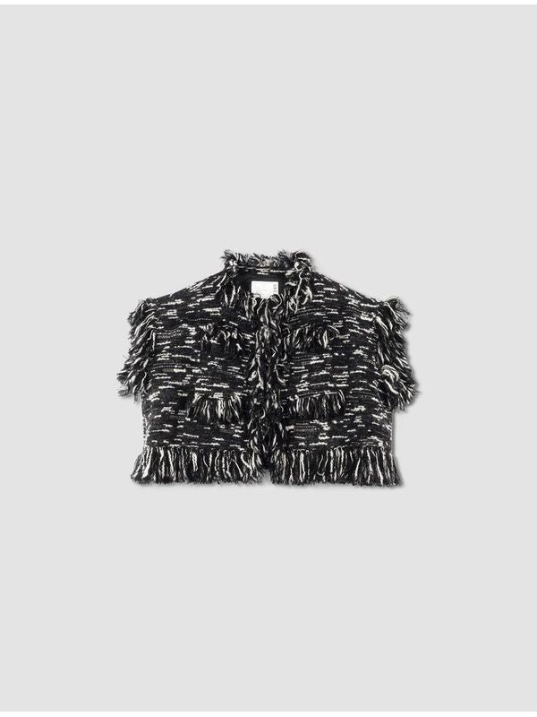 Tweed Fringe Detail Crop Vest