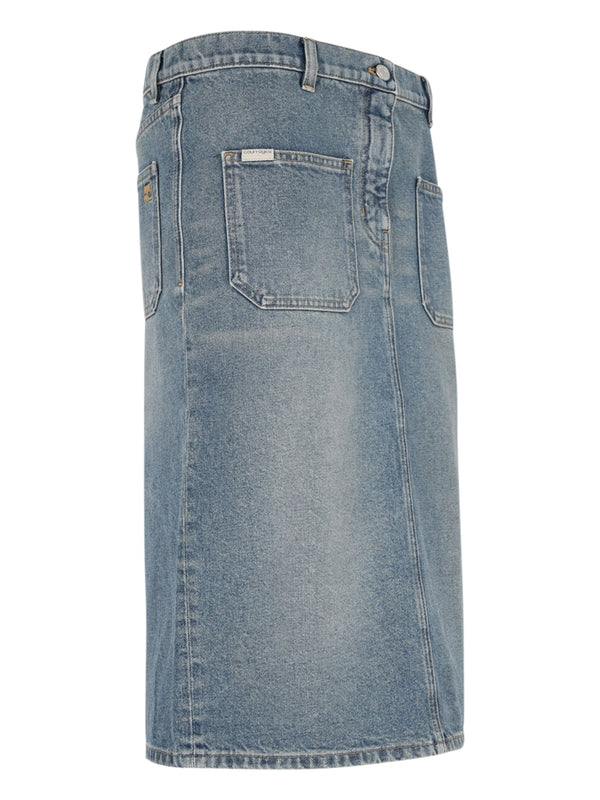 Back Logo Denim Midi Skirt