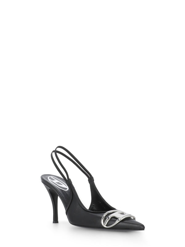 Venus Metal Logo Leather Slingback Heel