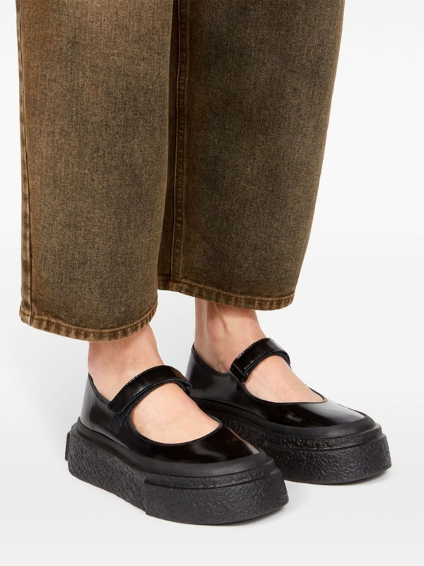 Black Calfskin Platform Flats