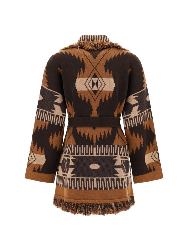 Jacquard Pattern Fringe Cashmere Cardigan