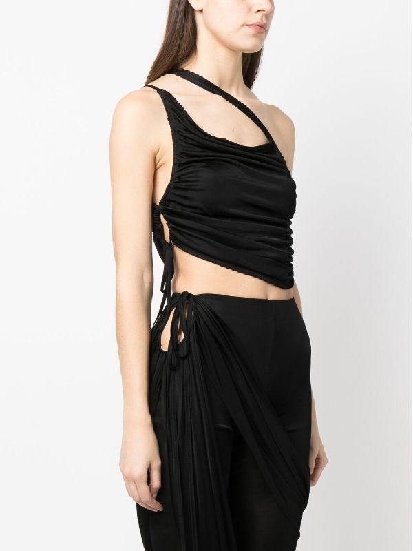 One Shoulder Drape Crop Tank Top