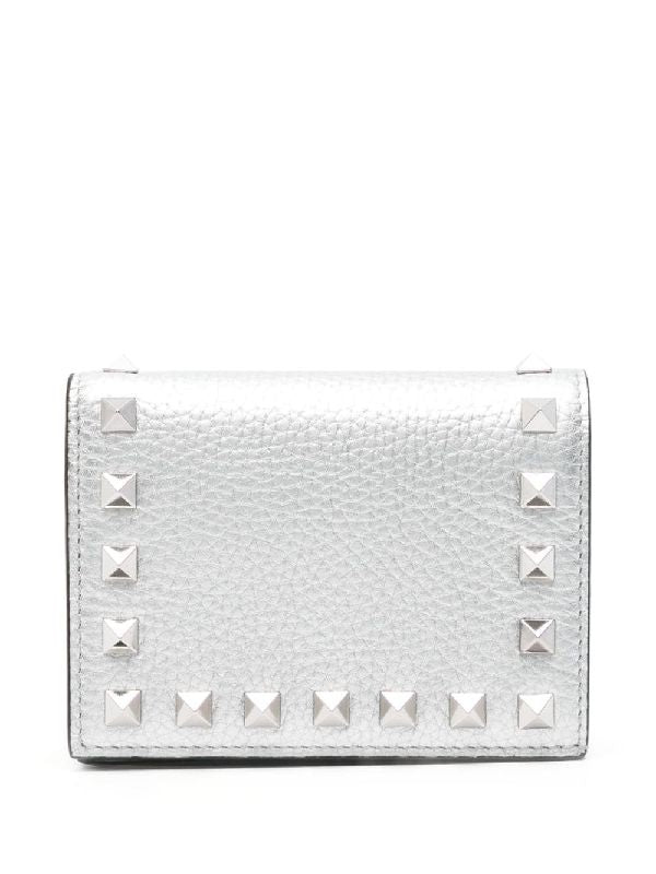 Rockstud Leather Flap Card Holder