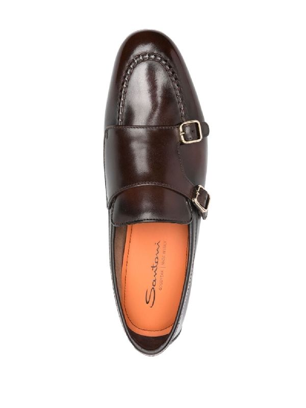 Brown Leather Monk Strap Shoes