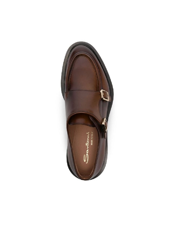 Double Buckle Leather Loafers