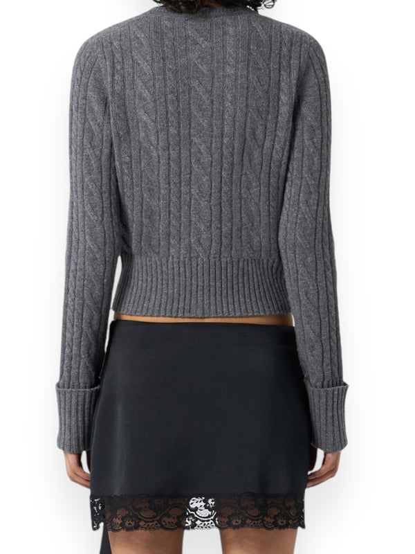 Cable Turn-Up Wool Cashmere Cardigan