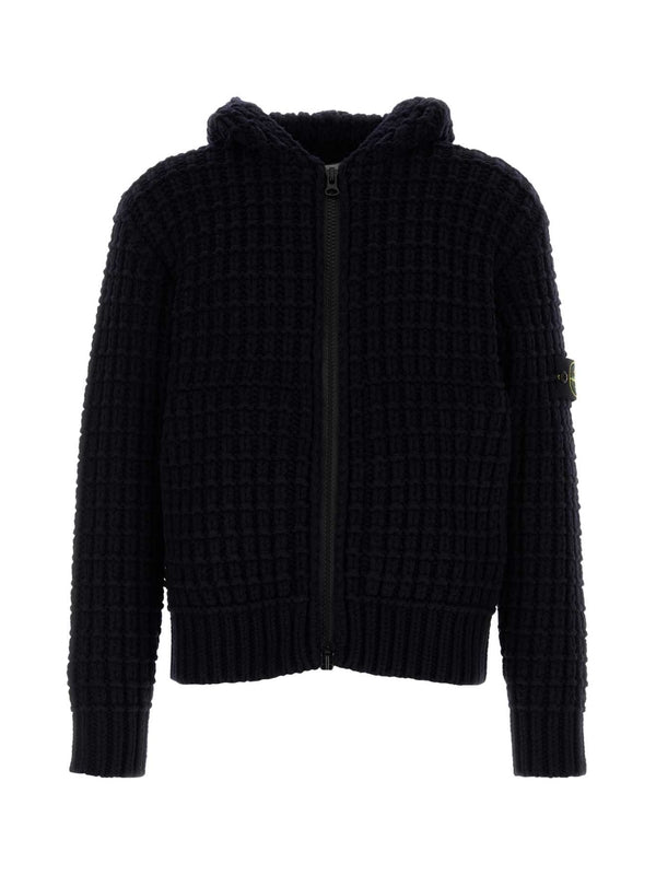 Woven Patch Knit Hooded Zip-Up