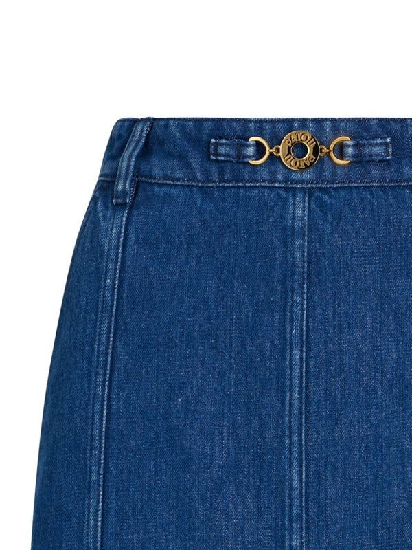 Buckle Detail Cotton Denim Skirt