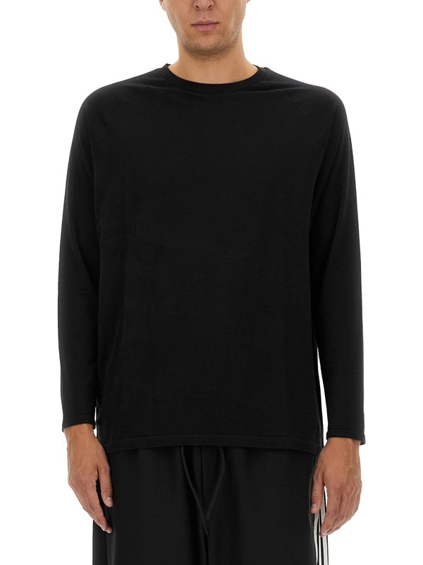 Black Wool Blend Long Sleeve Top