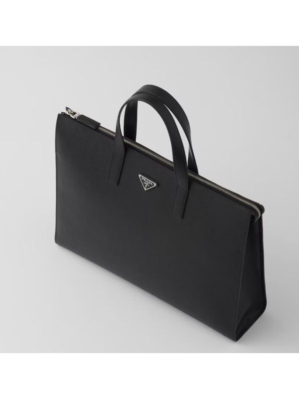 Triangle Logo Saffiano Leather Tote Bag
