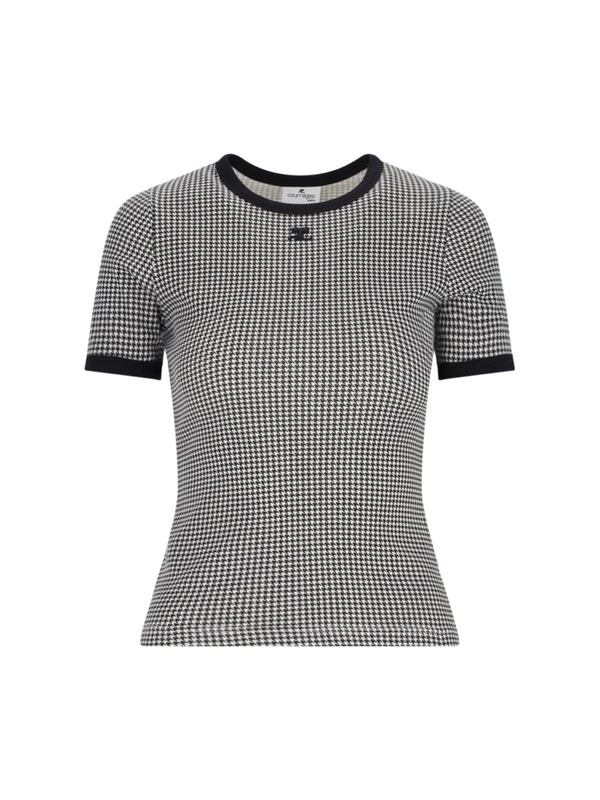 Courrèges - Logo Houndstooth Short Sleeve T-Shirt - Jente