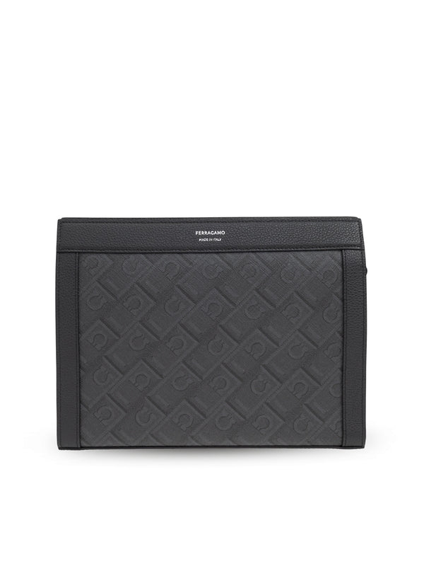 Gancini Logo Leather Clutch Bag