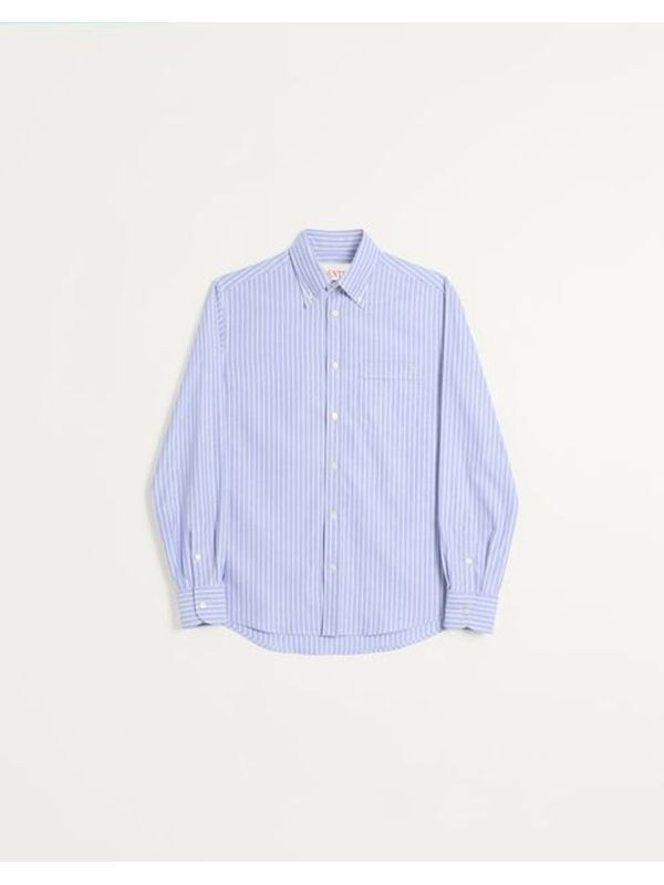 V Logo Embroidery Stripe
  Cotton Shirt