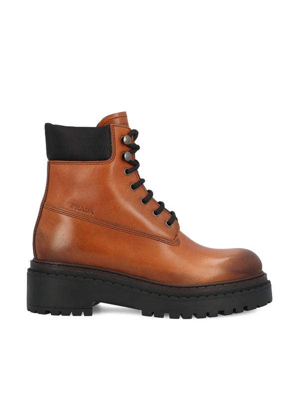 Embossing Logo Leather Lace-Up
  Boots