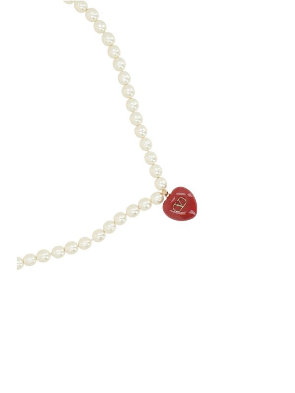 V Logo Charm Pearl Necklace