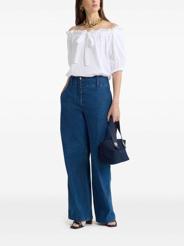 Ribbon Ruffle Detail Cotton Blouse